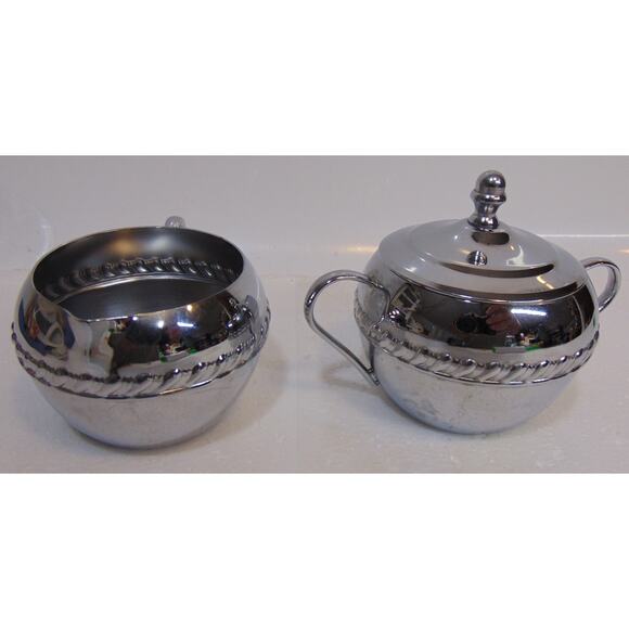 Vintage Irvinware Stainless Metal Silver Sugar & Cream Bowls Handles Lid Set USA - Picture 3 of 8
